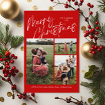 Red Merry Christmas Calligraphy Script 3 Photo Holiday Card<br><div class="desc">Red Merry Christmas Calligraphy Script 3 Photo Plaid Holiday Card features modern calligrapy script on the front,  along with three photos,  and a festive Christmas plaid on the back.</div>