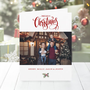 Red Merry Christmas Calligraphy Typography Photo Holiday Card