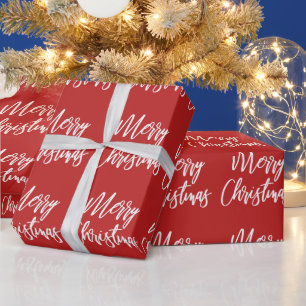 Red Merry Christmas Calligraphy Wrapping Paper