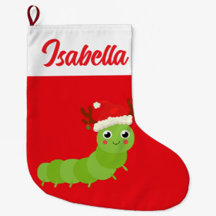 Red Merry Christmas Caterpillar pet Santa hat Xmas Large Christmas Stocking