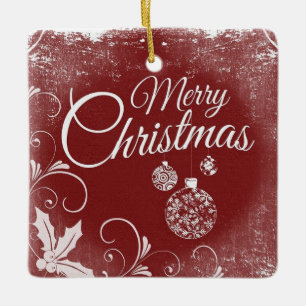 Red Merry Christmas Ceramic Ornament