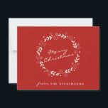 Red Merry Christmas Floral Wreath Simple Custom Holiday Card<br><div class="desc">This festive holiday folded card in red features a simple flat wreath with Merry Christmas in trendy script lettering. Personalize it with your preferred greeting and your name!</div>