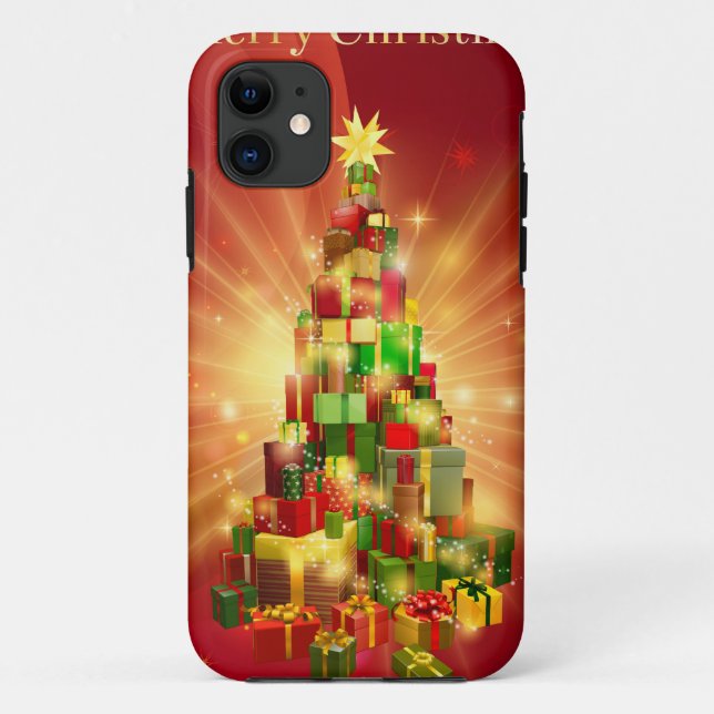 Red Merry Christmas Gift Tree Design Case-Mate iPhone Case (Back)