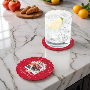 Red Merry Christmas Graffiti Holiday Family Photos Paper Coaster