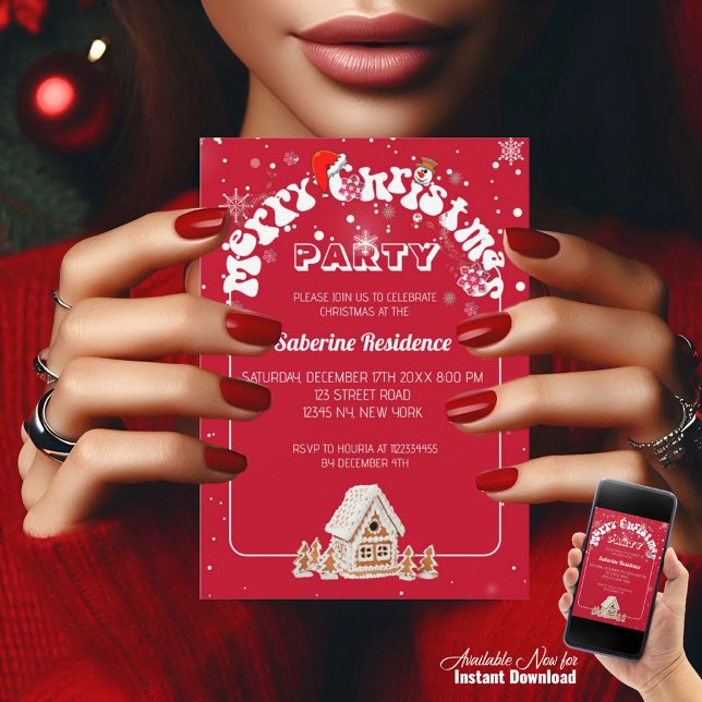 Red Merry Christmas Graffiti Party Invitation  (Creator Uploaded)