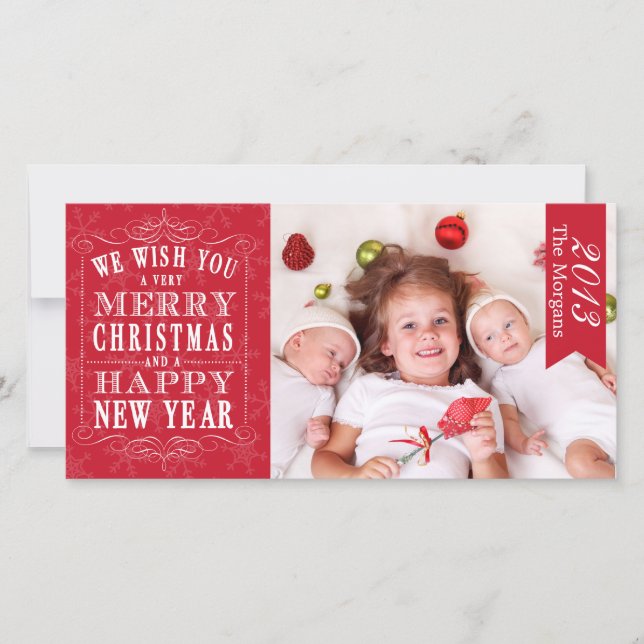 Red Merry Christmas, Happy New Year Card (Front)