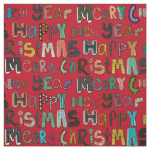 red merry christmas happy new year fabric