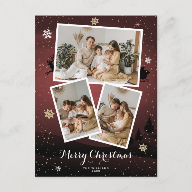 Red Merry Christmas Holiday Photo Postcards (Front)