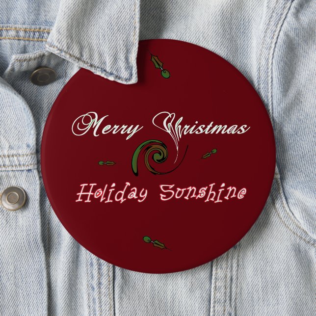 Red Merry Christmas Holiday Sunshine Wishes 6 Inch Round Button (In Situ)