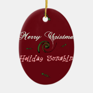 Red Merry Christmas Holiday Sunshine Wishes.png Ceramic Ornament