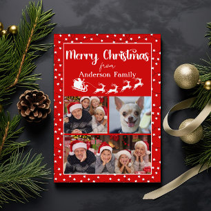 Red Merry Christmas Lights Three Photo Collage  Holiday Card