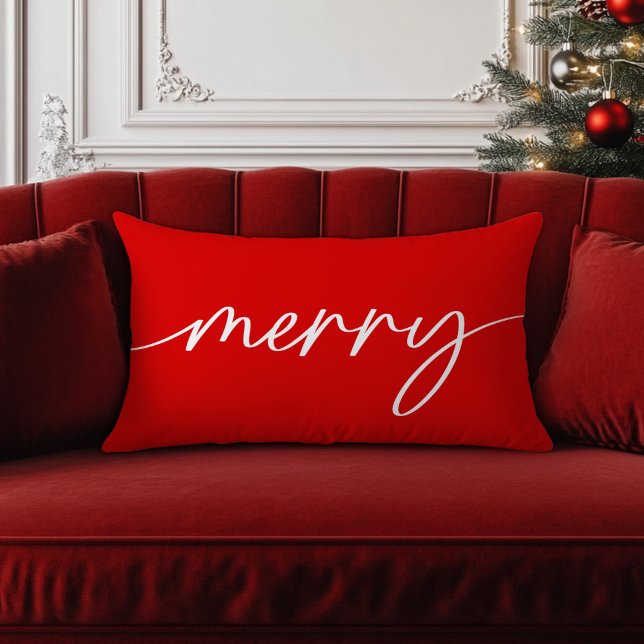 Red Merry Christmas Minimalist Holiday Decor Lumbar Pillow (Red Merry Christmas Minimalist Holiday Decor Lumbar Pillow)