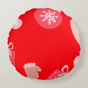 Red Merry Christmas Ornaments Snowflakes Gloves Round Pillow