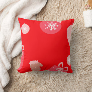 Red Merry Christmas Ornaments Snowflakes Gloves Throw Pillow