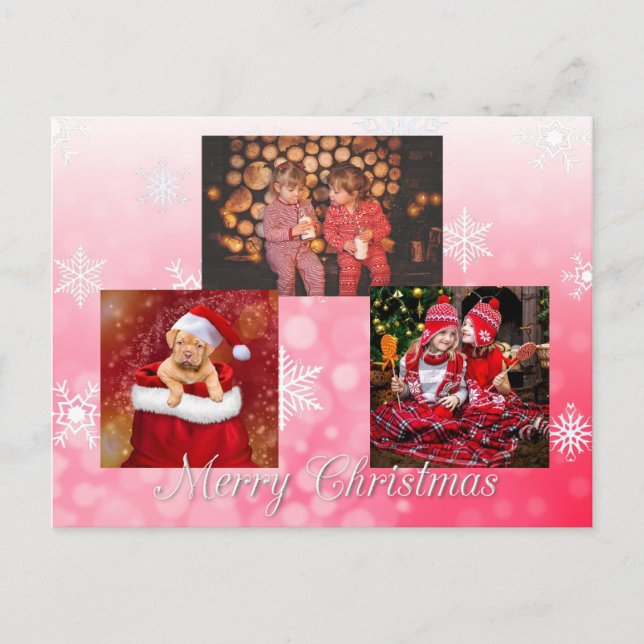 Red Merry Christmas Personalized Photo Postcard (Front)