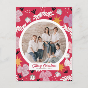 red merry christmas photo collage personalized holiday postcard