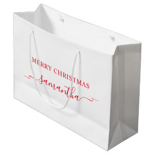 Red Merry Christmas Ribbon Swash Signature Name Large Gift Bag