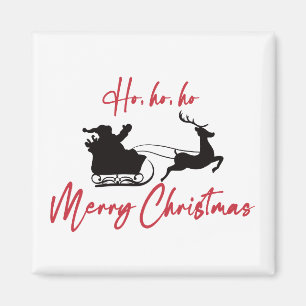 Red Merry Christmas Santa Sleigh and Reindeer Magnet