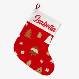 Red Merry Christmas Santa Xmas tree Snow party Large Christmas Stocking