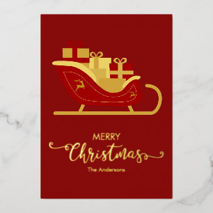 Red Merry Christmas Santa's Sleigh Foil Holiday Card