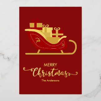 Red Merry Christmas Santa's Sleigh Foil Holiday Card