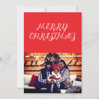 Red Merry Christmas Script Modern Photo Holiday Card