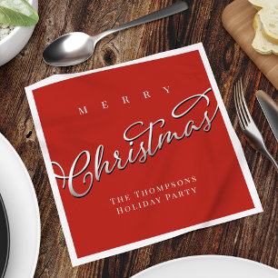 Red Merry Christmas Script Personalized Napkin