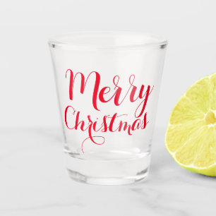 Red Merry Christmas Shot Gift Script Calligraphy Shot Glass