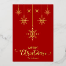 Red Merry Christmas Snowflakes Gold