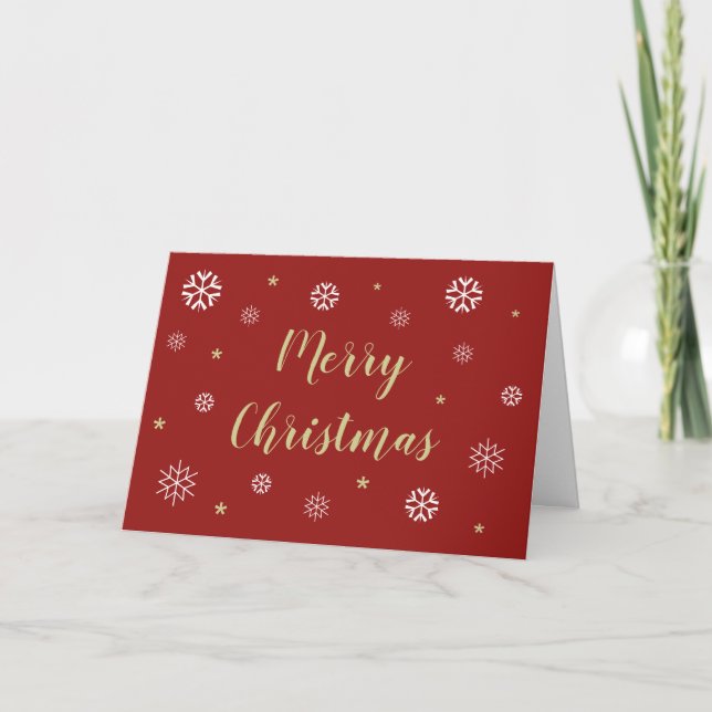 Red Merry Christmas Snowflakes Modern Holiday Card (Front)