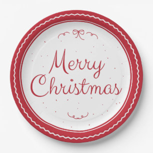 Red Merry Christmas Stamp Paper Plates