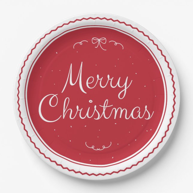 Red Merry Christmas Stamp Paper Plates (Front)