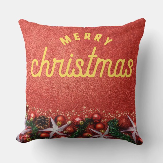 Red Merry Christmas Throw Pillow (Front)