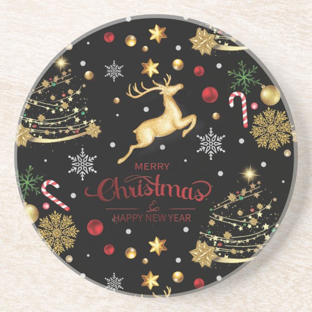Red Merry Christmas Tree Coaster (Front)