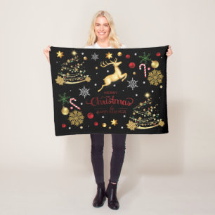 Red Merry Christmas Tree Fleece Blanket