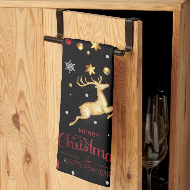 Red Merry Christmas Tree Kitchen Towel (Thirds Fold)