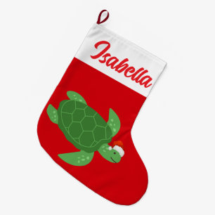 Red Merry Christmas turtle fish Santa hat Xmas Large Christmas Stocking