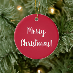 Red Merry Christmas Typography Festive Ceramic Ornament