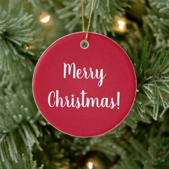 Red Merry Christmas Typography Festive Ceramic Ornament (Tree)
