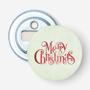  Red Merry Christmas Typography Festive Font Bottle Opener