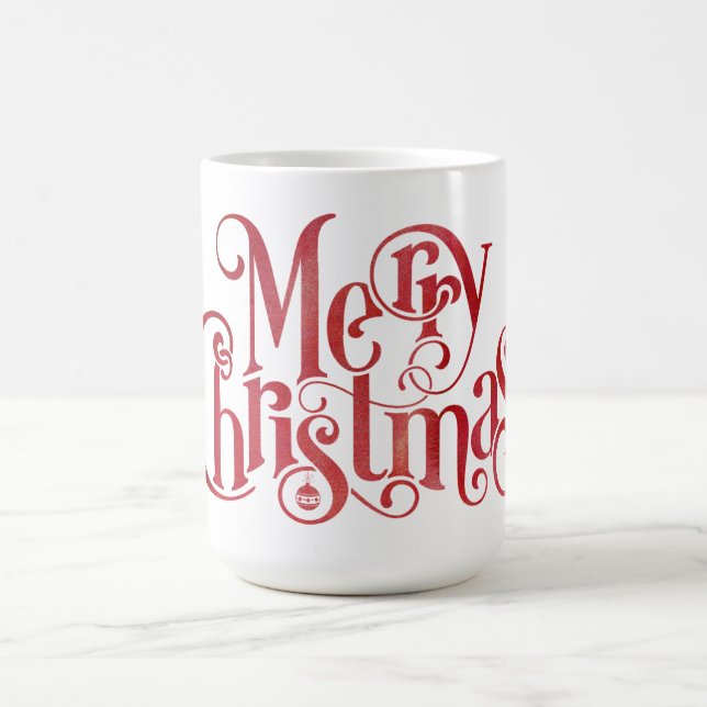 Red Merry Christmas Typography Festive Font Coffee Mug (Center)