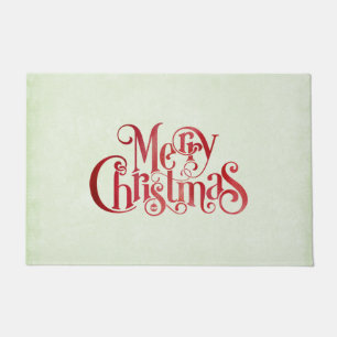 Red Merry Christmas Typography Festive Font Doormat