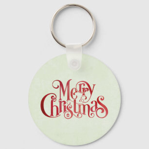 Red Merry Christmas Typography Festive Font Keychain
