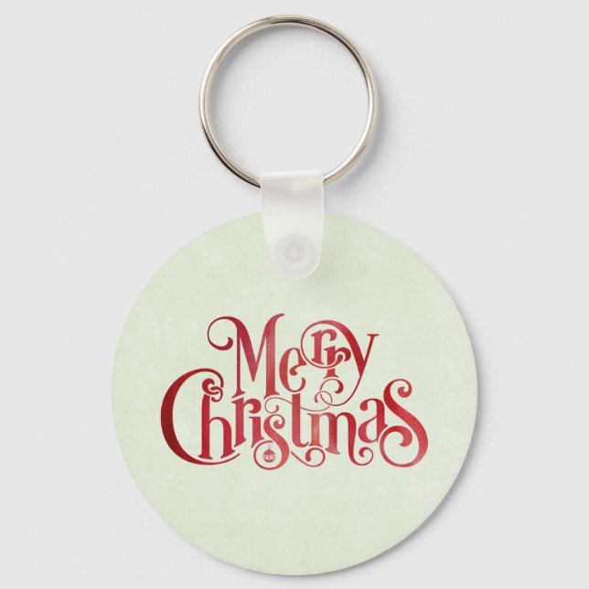 Red Merry Christmas Typography Festive Font Keychain (Front)