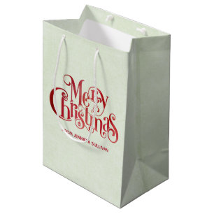 Red Merry Christmas Typography Festive Font Medium Gift Bag