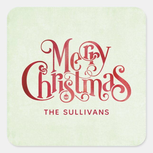 Red Merry Christmas Typography Festive Font Square Sticker (Front)