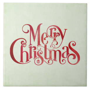 Red Merry Christmas Typography Festive Font Tile