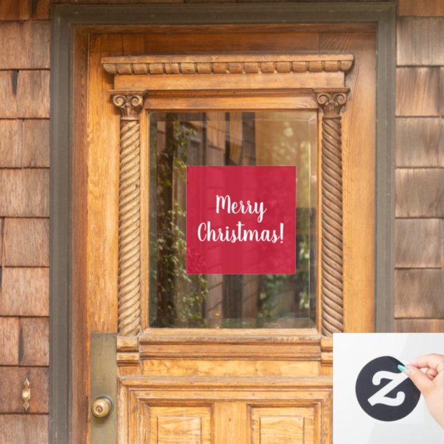 Red Merry Christmas Typography Festive Window Cling (Home Door)
