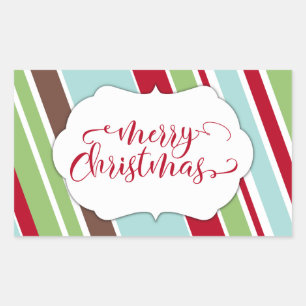 Red Merry Christmas Typography w/ Diagonal Stripes Sticker