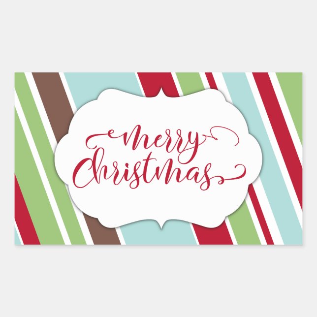 Red Merry Christmas Typography w/ Diagonal Stripes Sticker (Front)